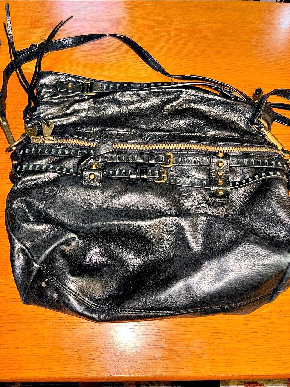 Cole Haan Black Leather-Look Hobo Bag